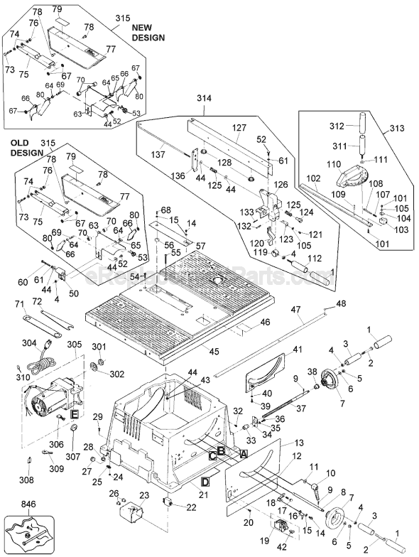 Page A Diagram and Parts List for Type 1 Black and Decker Table Saw